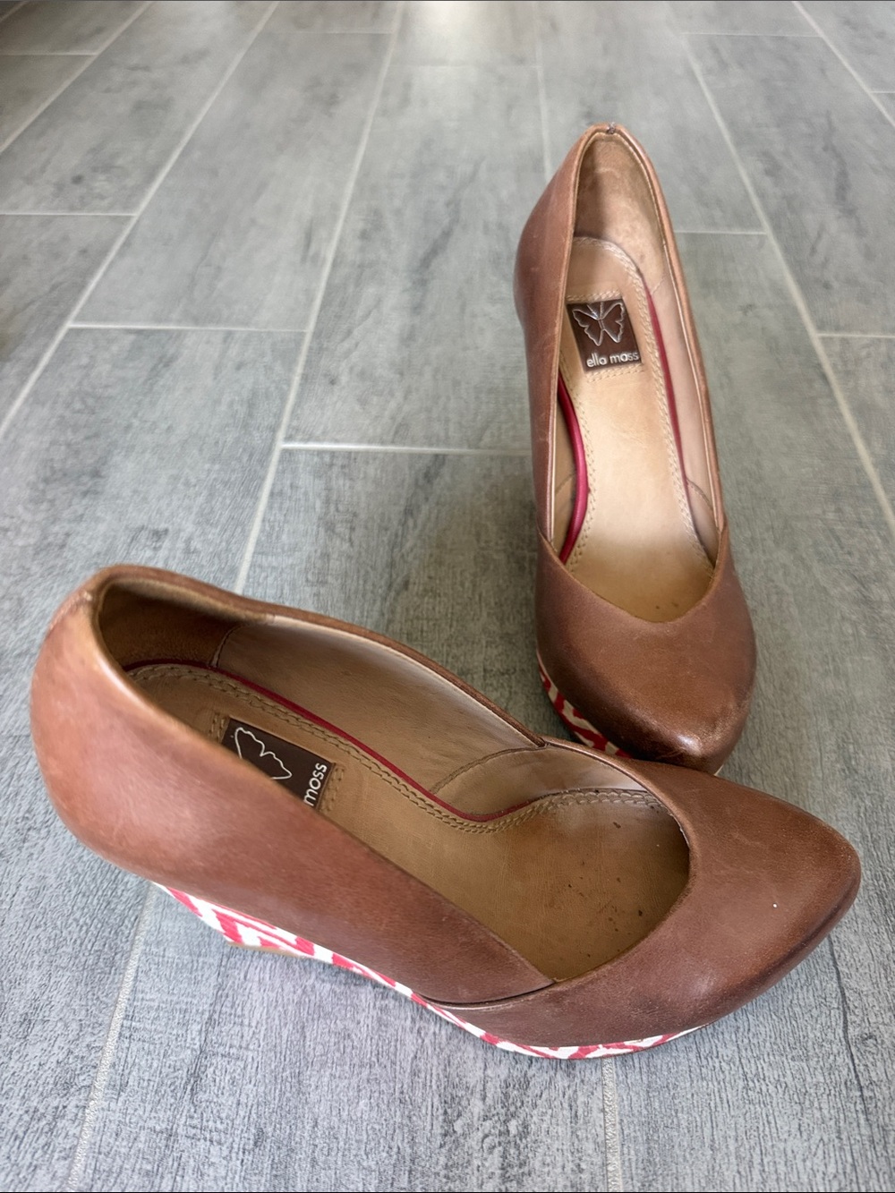 Ella Moss Brown Wedge Pumps with Patterned Platform